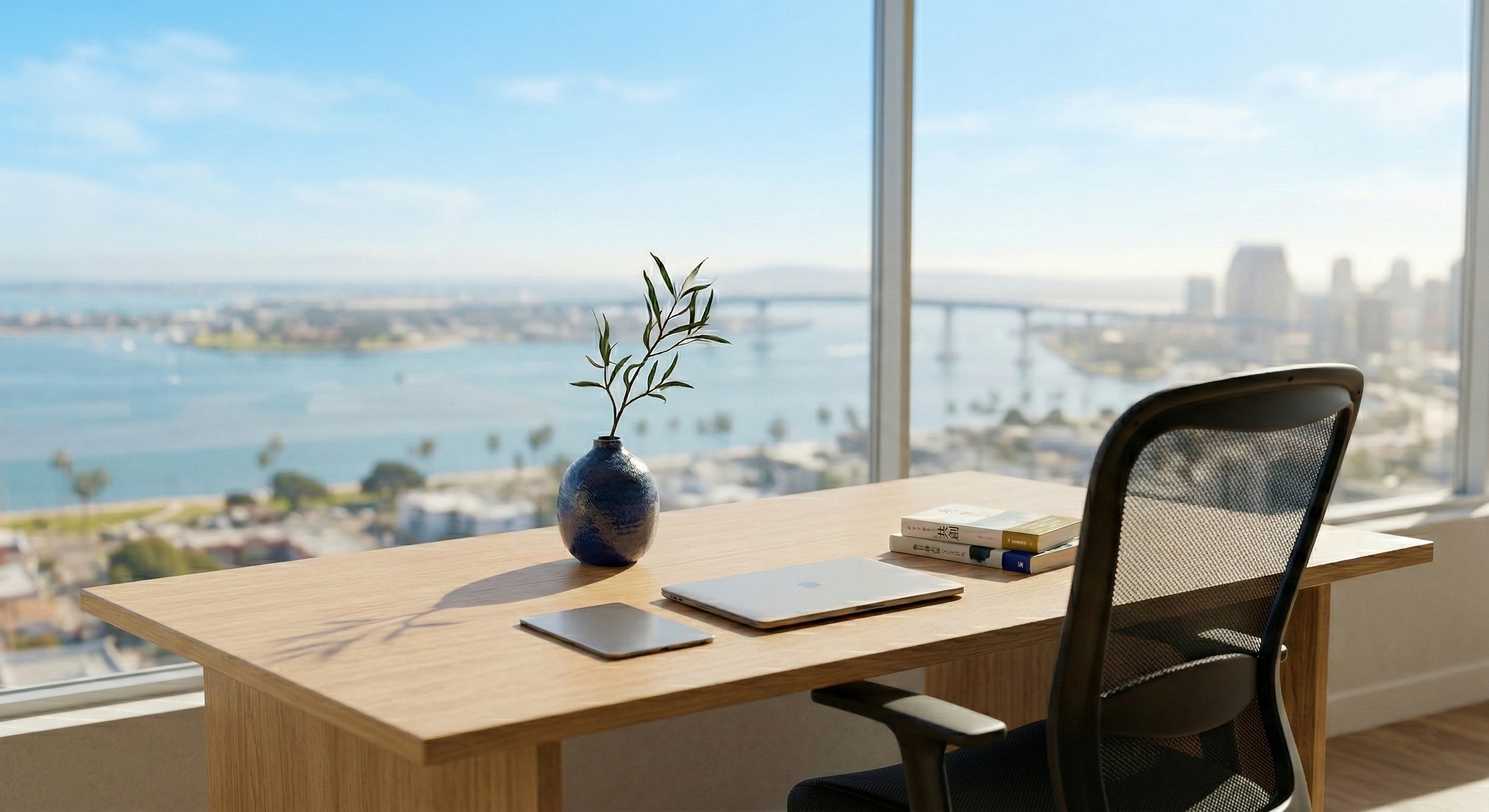 Office desk with city view